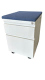 PRE-OWNED HAWORTH MOBILE BOX/FILE STEEL PEDESTAL, WHITE with Navy Blue Cushion