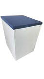 PRE-OWNED HAWORTH MOBILE BOX/FILE STEEL PEDESTAL, WHITE with Navy Blue Cushion